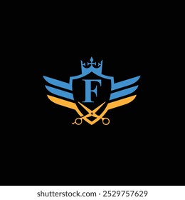 Letter F with Male And Female Hair Cut Salon Logo