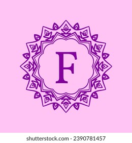 letter F mandala elegant circular border initial vector logo design