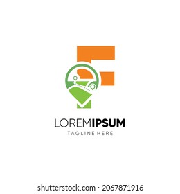 Letter F Map Location Logo Design Graphic Icon Emblem Illustration Background Template