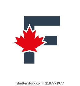 Letter F Maple Leaf Logo Template Symbol Of Canada. Minimal Canadian Logo Business And Company Identity