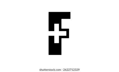letter F in medical shape, black isolated silhouette