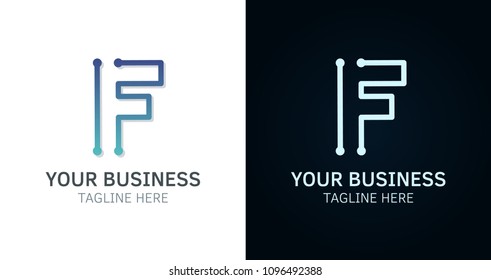 Letter F minimal logo icon design. Vector template graphic elements. Technology, digital interfaces, hardware and engineering concepts. Graphic made of circuits