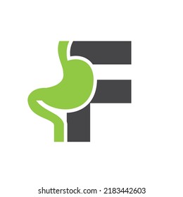 Letter F Minimal Stomach Logo Design for Medical and Healthcare Symbol Vector Template