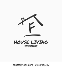 letter F minimalist doodle house vector logo design