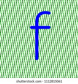 letter f minuscule bright blue color, intense on green texture with woven look in editable vector