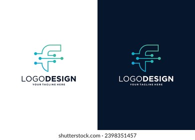 Letter F modern digital dot connection logo design inspiration