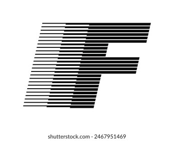 F Alfabeto Logo Línea Velocidad Abstractas Ilusión Óptica Banda Semitono Icono Ilustración vectorial