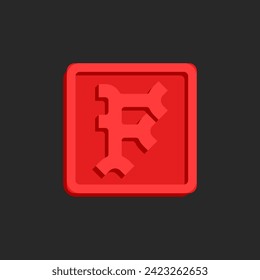 Letter F monogram 3D logo resembling an isometric square-shaped wax seal. Features an old-style font with curled serif.
