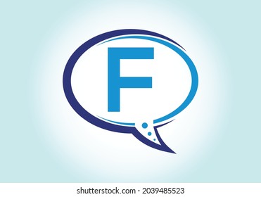 Buchstabe F Monogramm Buchstabenalphabet mit einem Sprudelchatsymbol. Talking, chatten Logo Konzept. Modernes Logo-Design für ein Beratungsunternehmen.