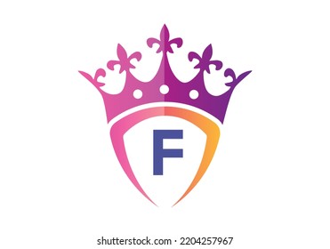 Letter F monogram alphabet With Shield And Crown Logo Template.