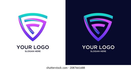 Letter f monogram gradient and shield sign combination