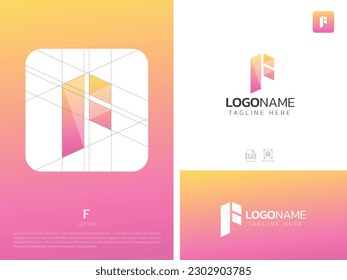 Letter F monogram initial logo, geometric, modern, gradient, grid logo