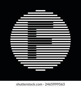 F Logotipo de letra de alfabeto Línea de círculo redonda Ilusión óptica Abstractas Banda de semitono Icono de símbolo
