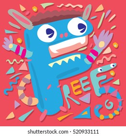 Letter F Monster, vector illustration. Template for poster design. 