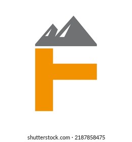 Letter F Mount Logo Vector Sign. Mountain Nature Landscape Logo Combine With Hill Icon and Template