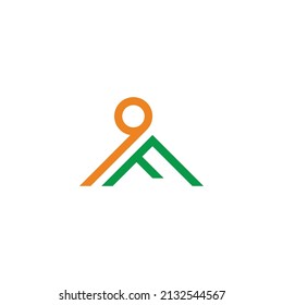 letter f mountain sun simple geometric logo vector