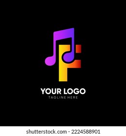 Letter F Music Logo Design Vector Icon Graphic Emblem Illustration 