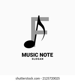 letra F con diseño de logotipo vectorial de nota musical