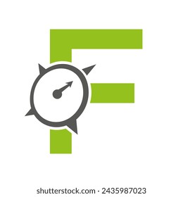 Letter F Navigator Compass Symbol Vector Template