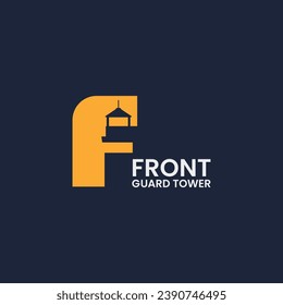 Letter F with negative space guard tower logo design vector icon illustration