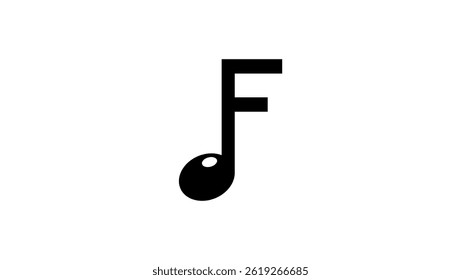 letter F in note shape, black and isolated silhouette