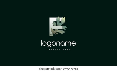 Letter F oak leaf logo design, F leaf logo design