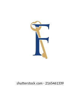 Letter F With Old Key Logo Vector 001	