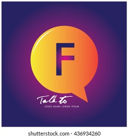 Letter F on bubble talk icon as an integrated communication. Design Template for the communication, commercial, technology and campaign activities