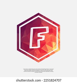 letter F on colorful polygon vector design template with white background