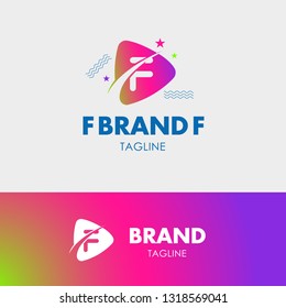 Letter F Orbit Logo template element symbol in modern colorful style. Symbol of play button with negative space text. Vector Illustration - Vector