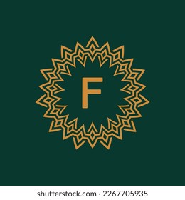 letter F ornamental tribal pattern circle border logo