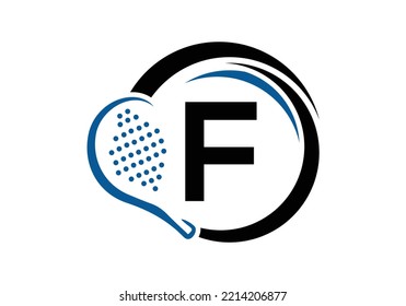 Letter F Padel Racket Logo Design Vector Template. Beach Table Tennis Club Symbol. business, and company identity