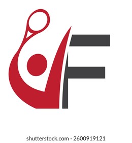 Letter F Padel Racket Logo Design. Paddle Symbol Beach Table Tennis Club Sign