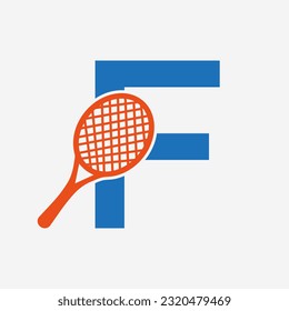 Logo De La Letra F Padel Tennis. Diseño del logotipo de la raqueta padel. Símbolo del club de tenis de mesa de playa