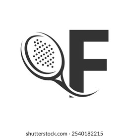 Letra F Con Plantilla De Vector De Diseño De Logotipo De Raqueta De Pádel. Beach Table Tennis Club Symbol. negocio, empresa e identidad