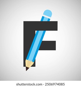 Letter F with pencil logo design template. Logo for education, student or corporate identity.