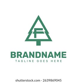 Letter F Pine Tree Logo, symbolizing nature, growth, and environmental harmony