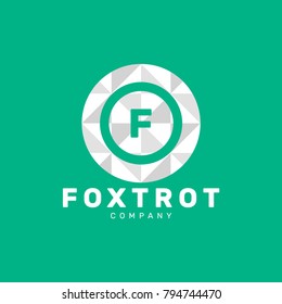 Letter F Pixel Logo Design Template With White Circle Isolated on Green Background. Vector Illustration