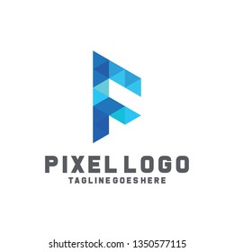 Letter F Pixel Logo / Technology Icon / Digital Vector / Modern Symbol Design Inspiration