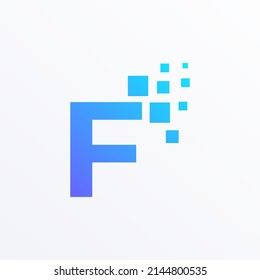 Letter F with pixel technology logo design