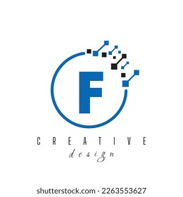 Letter F and Pixels Initial Technology, Database, Information, Digital, Internet, Storage Service Company Logo Concept Template