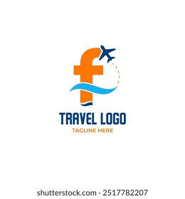 Letter F plane travel logo vector monogram