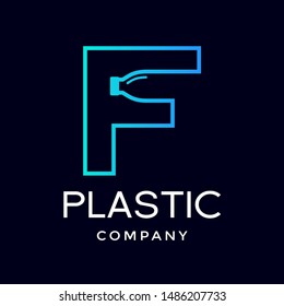 Letter F with plastic or bottle vector logo template. Suitable for ecology, drink, fresh water business.