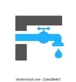 Letter F Plumber Logo Design. Plumbing Water with Letter F Logo Template