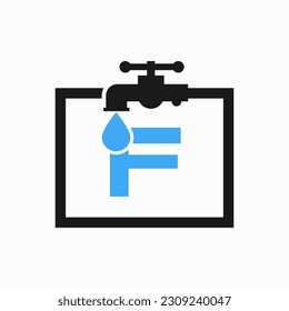 Letter F Plumber Logo Design. Plumbing Water Logo Template