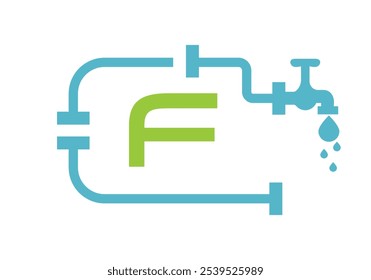 Letra F Plomero Logo Diseño Vector Plantilla Concepto Con Tubo Y Símbolo De Agua