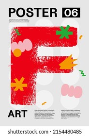Buchstabe F. Poster Layout Design. Alphabet. Rute Schriftart. Template Poster, Banner, Flyer.
