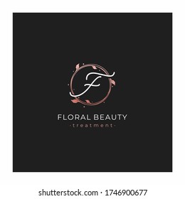 Letter F Premium Vector of Round Floral Frame Element