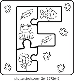 Letter F Puzzle Alphabet  with Objects kids coloring books for kids