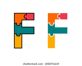 Letter f with puzzle design logo template illustration